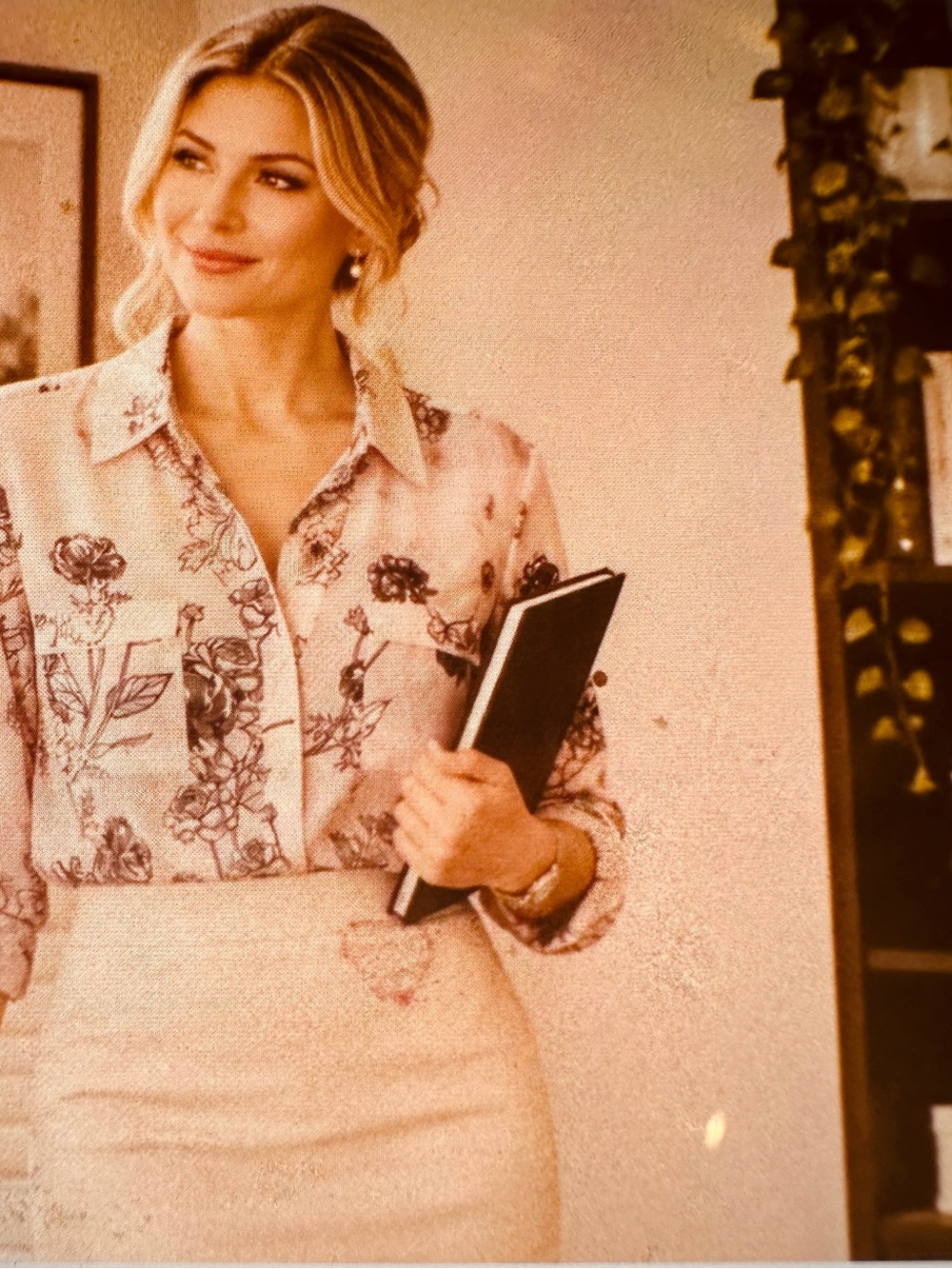 Candie's Pink Floral Button-Down Tie-Waist Blouse soft and elegant